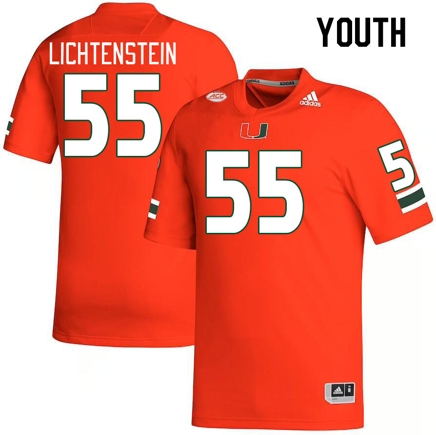 Youth #55 Jacob Lichtenstein Miami Hurricanes College Football Jerseys Stitched-Orange - Click Image to Close